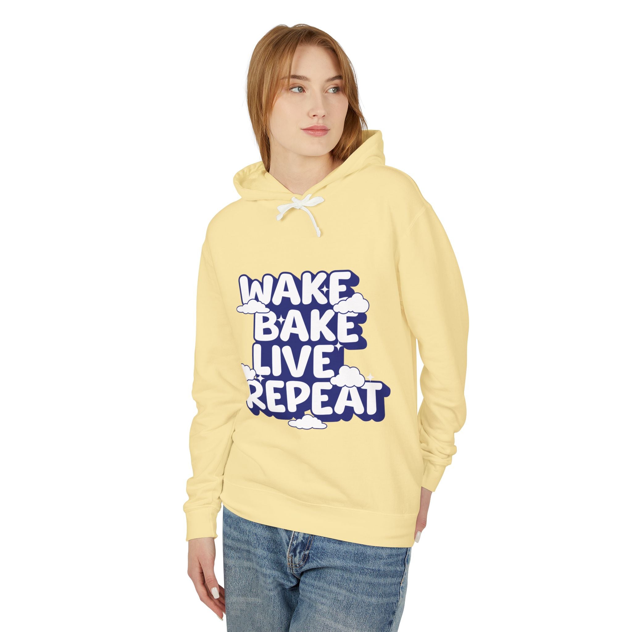 WAKE BAKE LIVE REPEAT - Unisex Lightweight Hooded Sweatshirt - Damned Threads